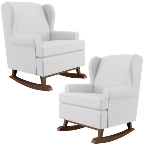 Kit 2 Poltronas De Amamentação Com Balanço Malu Base De Madeira P02 Facto Branco Fosco - Lyam