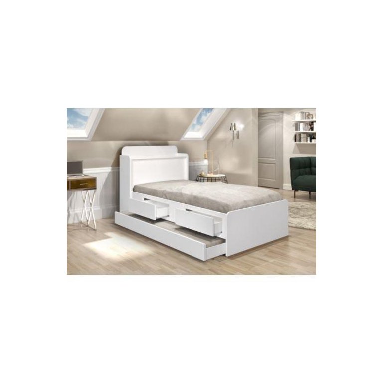 Cama Solteiro Tamires Baú branco e Com Auxiliar