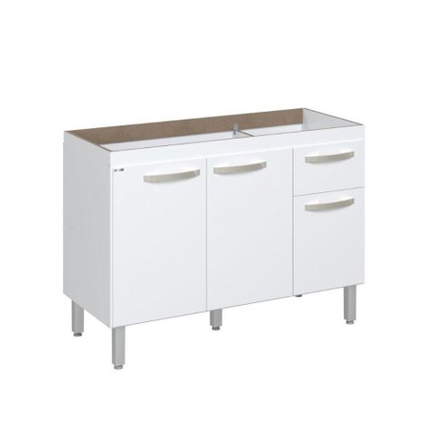 Balcão Flat de Cozinha para Pia 3 Portas 1 Gaveta Rorato Branco
