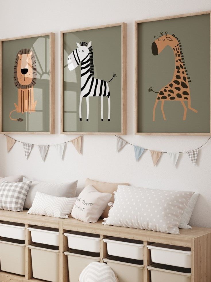 Kit 3 Quadros Decorativos Infantil Animais Safari No15