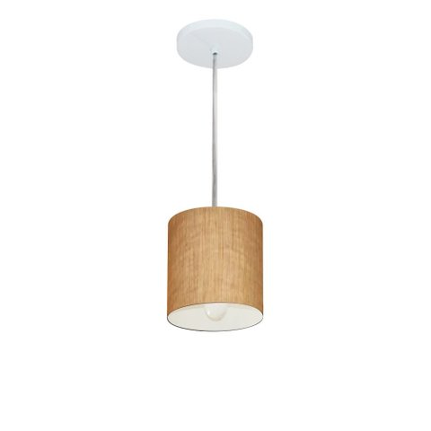 Lustre Pendente Cilíndrico Vivare Md-4200 Cúpula em Tecido 14x15cm - Bivolt - Palha - Bivolt