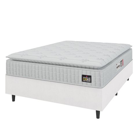 Cama Box Colchão Casal Espuma D33 Vangogh Pillow Top 138x188x67cm Linho Branco Hellen