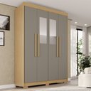 Ver imagem 1 de Guarda-Roupa com Pés e Espelho 4 Portas 3 Gavetas 100% MDF Veneza Cinza/Jequitibá/Granizo
