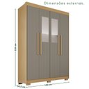 Ver imagem 3 de Guarda-Roupa com Pés e Espelho 4 Portas 3 Gavetas 100% MDF Veneza Cinza/Jequitibá/Granizo