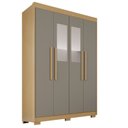 Ver imagem 2 de Guarda-Roupa com Pés e Espelho 4 Portas 3 Gavetas 100% MDF Veneza Cinza/Jequitibá/Granizo