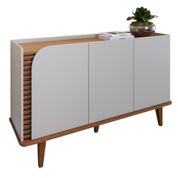 Aparador Buffet com 3 Portas e Pés de Madeira Maciça Off White Matte-freijo Off White Matte-freijo - 1