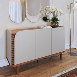 Aparador Buffet com 3 Portas e Pés de Madeira Maciça Off White Matte-freijo Off White Matte-freijo - 5