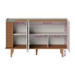 Aparador Buffet com 3 Portas e Pés de Madeira Maciça Off White Matte-freijo Off White Matte-freijo - 4
