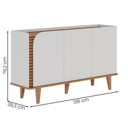 Aparador Buffet com 3 Portas e Pés de Madeira Maciça Off White Matte-freijo Off White Matte-freijo - 3
