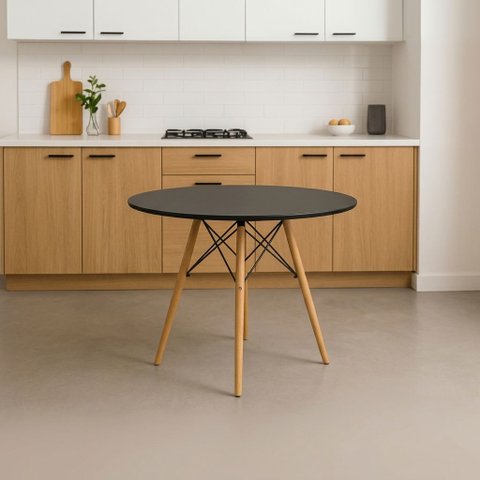 Mesa Jantar Redonda 80cm Preto MDF Eiffel Charles Eames