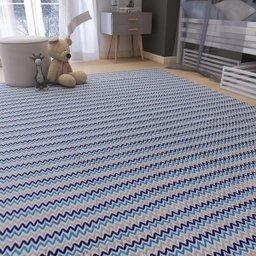 Tapete Sala Quarto Infantil 1,40 X 2,00m Artesanal Antiderrapante Chevron Moderno Rústico Azul - 3