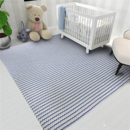 Tapete Sala Quarto Infantil 1,40 X 2,00m Artesanal Antiderrapante Chevron Moderno Rústico Azul - 2