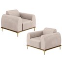Ver imagem 1 de Kit 02 Poltronas Decorativas Base De Madeira e Pés D'Ouro Molino D02 Veludo Bege C-309 - Lyam