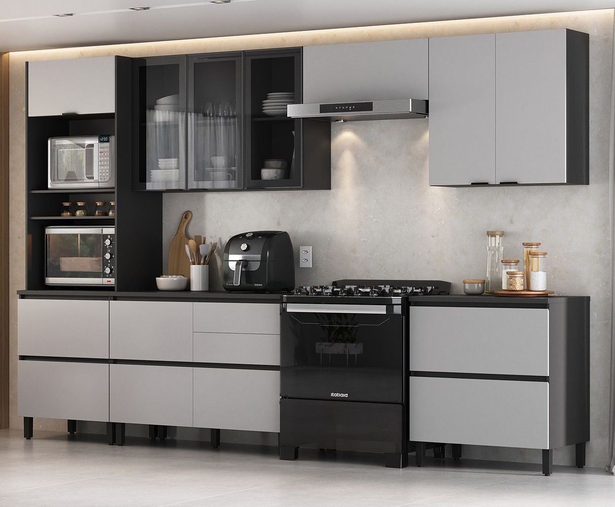 Cozinha Modulada 6 Peças 10 Portas 6 Gavetas Nicho 2FORNOS MDF