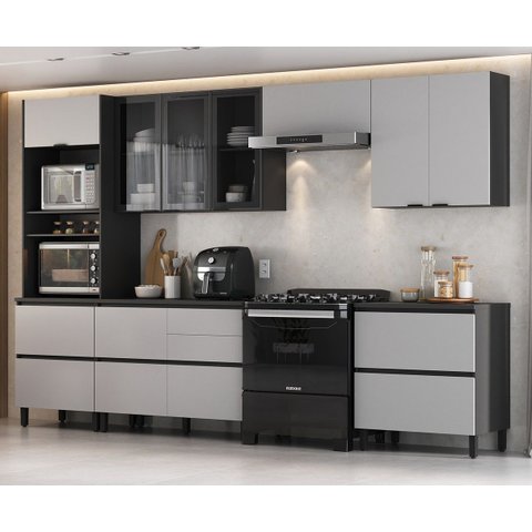 Cozinha Modulada 6 Peças 10 Portas 6 Gavetas Nicho 2Fornos MDF Dodradiça Slow Motion Lúmina Itatiaia