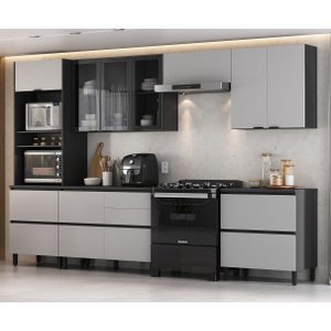 Cozinha Modulada 6 Peças 10 Portas 6 Gavetas Nicho 2Fornos MDF Dodradiça Slow Motion Lúmina Itatiaia