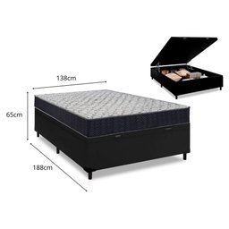 Cama Box Baú Casal Preto + Colchão de Espuma D45 - Ortobom - Airtech 150 60x138x188cm - 1
