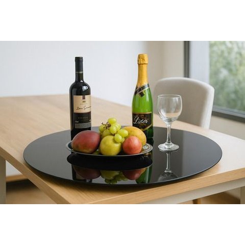Centro Mesa Prato Giratório Vidro Temperado 80cm Resistente - Preto
