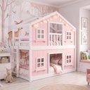 Ver imagem 1 de Beliche Infantil Montessoriano Casinha Dos Sonhos com Fechamento Inferior em Madeira Maciça Rosa/