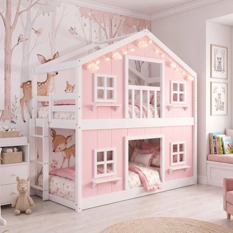 Beliche Infantil Montessoriano Casinha Dos Sonhos com Fechamento Inferior em Madeira Maciça Rosa/