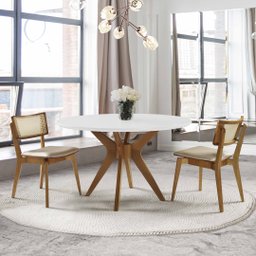 Mesa de Jantar Redonda Madeira com Vidro Orion - Branco/imbuia:135cm - 2