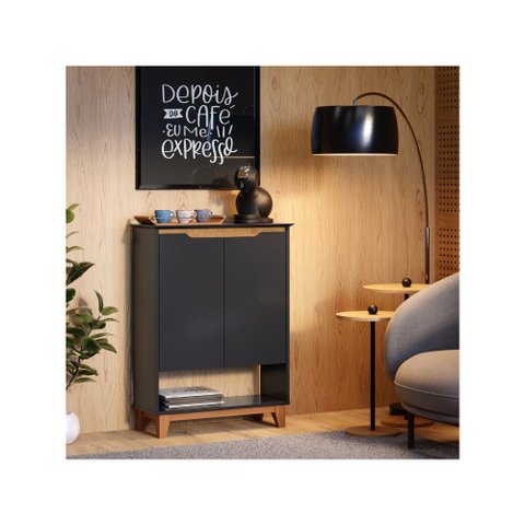 Sapateira Hall Vertical com 2 Portas Flow para Entrada ou Quarto - Apartamento ou Casa - Preto