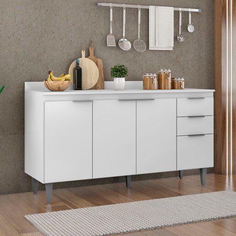 Balcão de Cozinha com Tampo 150cm Pérola Branco Z34 - Mpozenato