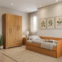 Ver imagem 2 de Kit Quarto Bicama Duo + Cama Auxiliar + Guarda-Roupa Paris 4 Portas Casal Nature Off White