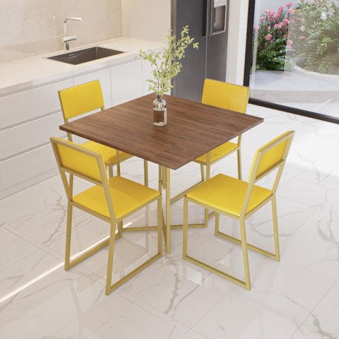 Conjunto Mesa de Jantar Quadrada Imbuia 4 Cadeiras Estofado Riviera Industrial Don Castro de
