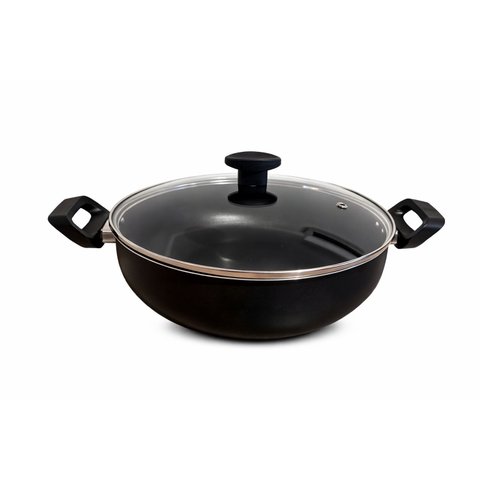 Wok 28 Frigideira Grande Paella Caçarola Teflon Antiaderente Cor Preto:preto
