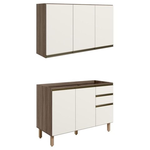 Armario Aereo Balcao Pia 120 Cm Mdf Kali Carvalho Toq Off White Cetim Nicioli