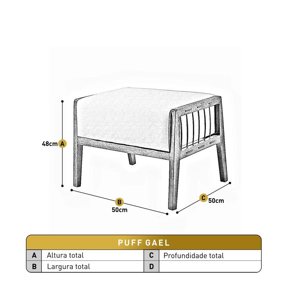 Puff Banqueta Gael Luxo Madeira Maciça Castellar Móbile Linho Terracota - 4