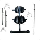 Ver imagem 1 de Kit Musculação com Suporte + 50 Kg de Anilhas Ferro com Barras