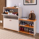 Ver imagem 3 de Sapateira Organizadora Quarto Closet Hall de Entrada Banco 2 Portas Basculantes Puxador Concha Milan