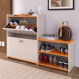 Sapateira Organizadora Quarto Closet Hall de Entrada Banco 2 Portas Basculantes Puxador Concha Milan - 3