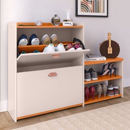 Sapateira Organizadora Quarto Closet Hall de Entrada Banco 2 Portas Basculantes Puxador Concha Milan - 2