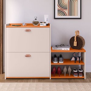 Sapateira Organizadora Quarto Closet Hall de Entrada Banco 2 Portas Basculantes Puxador Concha Milan
