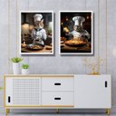 Ver imagem 1 de Kit 2 Quadros para Cozinha - Gatos Chefs 24x18cm:moldura Branca