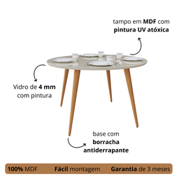 Mesa Redonda para 4 Pessoas com Tampo de Vidro e Pés Palito:off White - 3