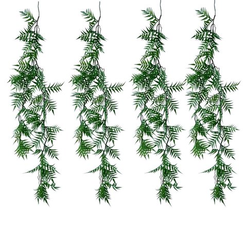 4 Folhagens Samambaia Pendente 80cm Premium para Parede Verde Decorativa