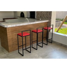 Banqueta Alta Cozinha Bar Balcão Bistrô Industrial Preta Assento Estofado   - 2