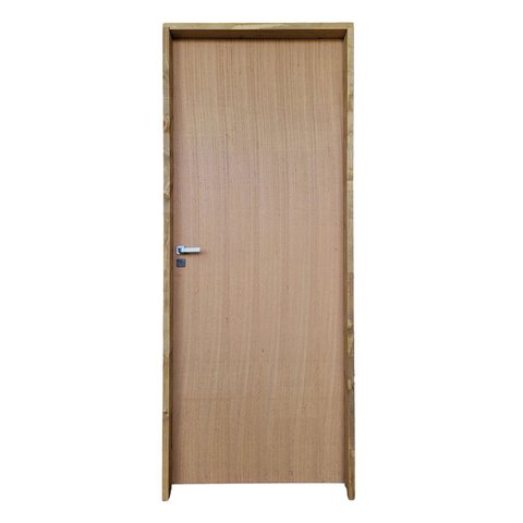 Kit Porta de Madeira Lisa Angelim 210x82cm Batente 14cm Uniportas Abertura Direita Marrom