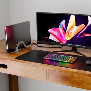 Suporte Vertical para Notebook Fechado de Mesa - Design Compacto Escritório/quarto/comércio-cinza