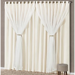 Cortina oxford com voil 2,80x1,80 Para Trilho Duplo:PALHA - 2
