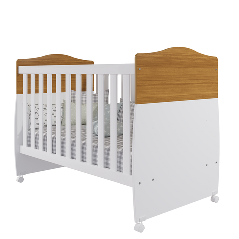 Berço Conforto  Infantil Quarto Do Bebê Vira Cama Grade De Proteção Cor Branco/nature