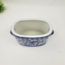 Ver imagem 3 de Vaso Cachepot Oval Porcelana Azul e Branco Floral 24cm