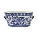 Ver imagem 1 de Vaso Cachepot Oval Porcelana Azul e Branco Floral 24cm