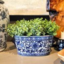 Ver imagem 2 de Vaso Cachepot Oval Porcelana Azul e Branco Floral 24cm