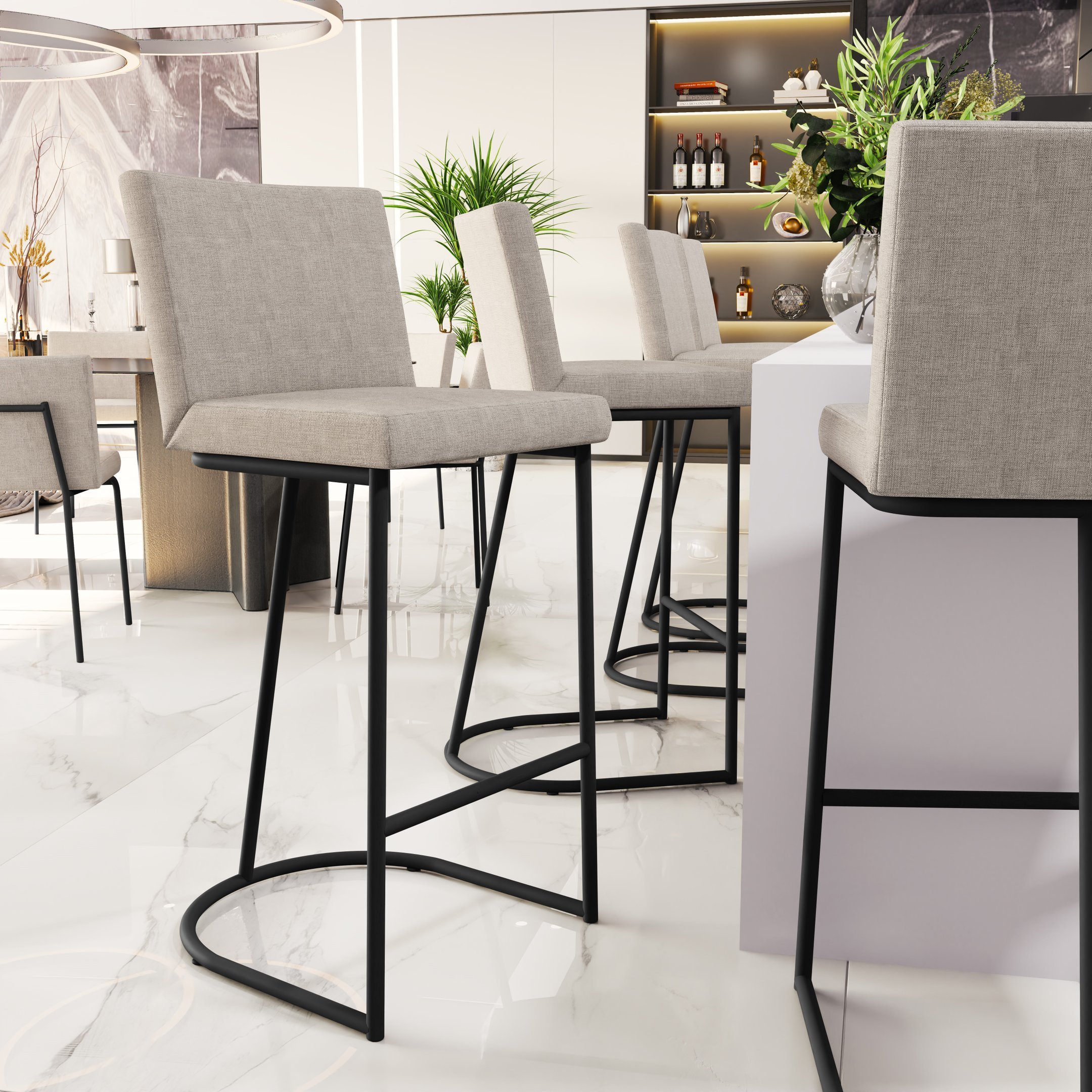 Kit Com 2 Banquetas Alta Estofada Linho Home Bege | MadeiraMadeira