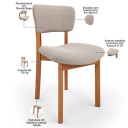 Cadeira para Sala de Jantar Cozinha Living Estofada Dara L02 Bouclê Creme - Lyam Decor - 4